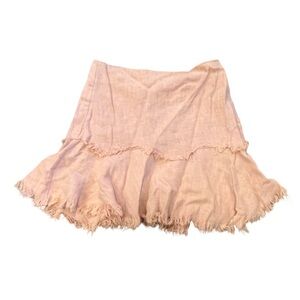 White Valentyne pink raw edge fringe mini skirt